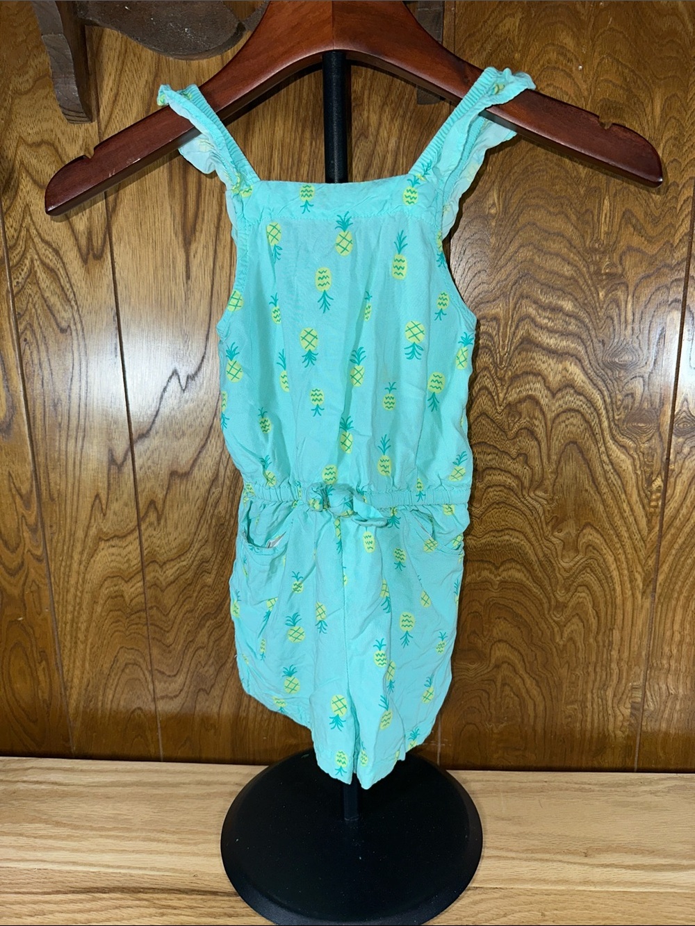 🎉Cat & Jack Aqua Pineapple Print Romper with Ruffle Straps. D331